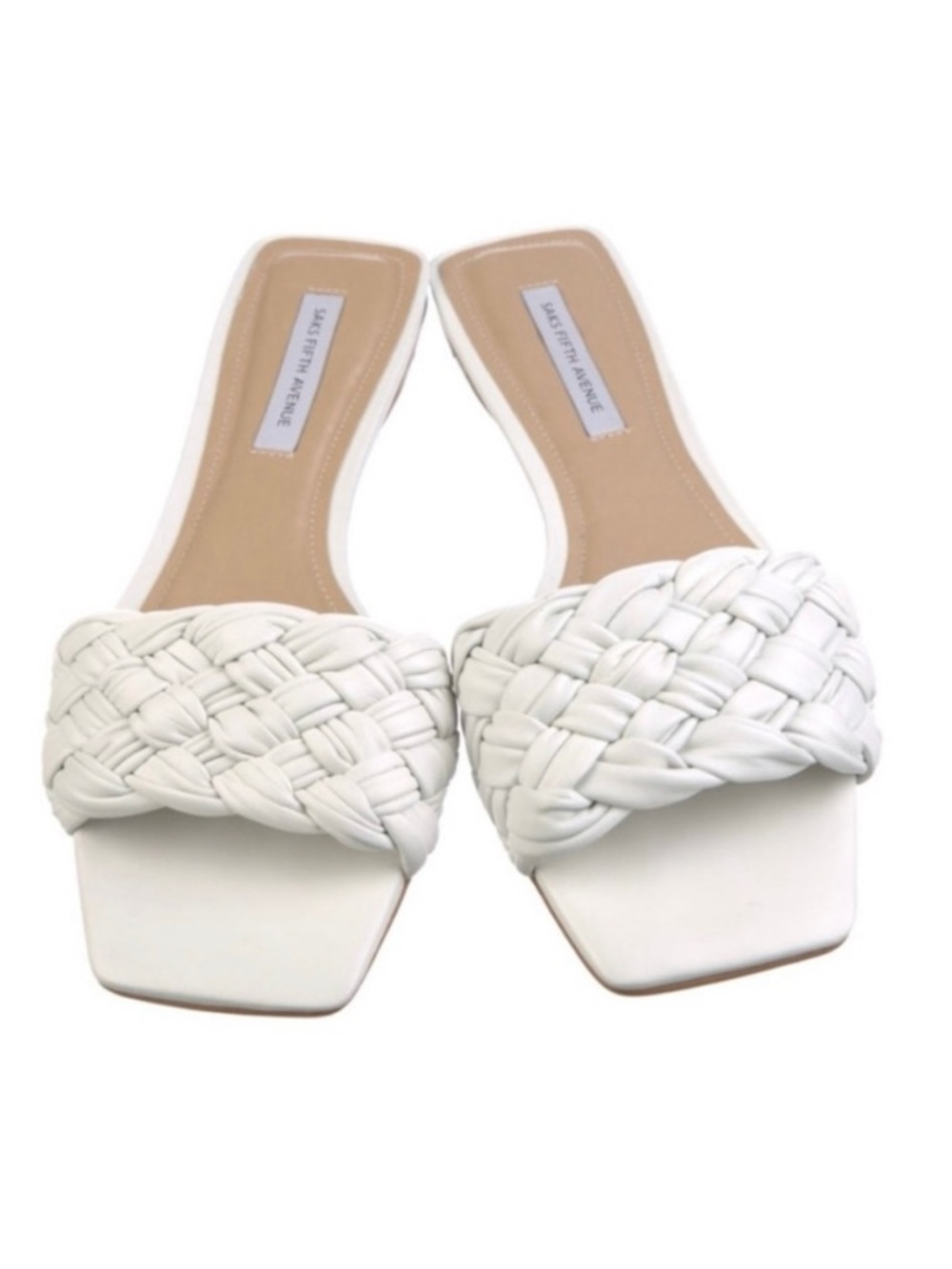 🦜 SAKS FIFTH AVENUE White Fragola Leather White Sandals NWT NWOB 7.5